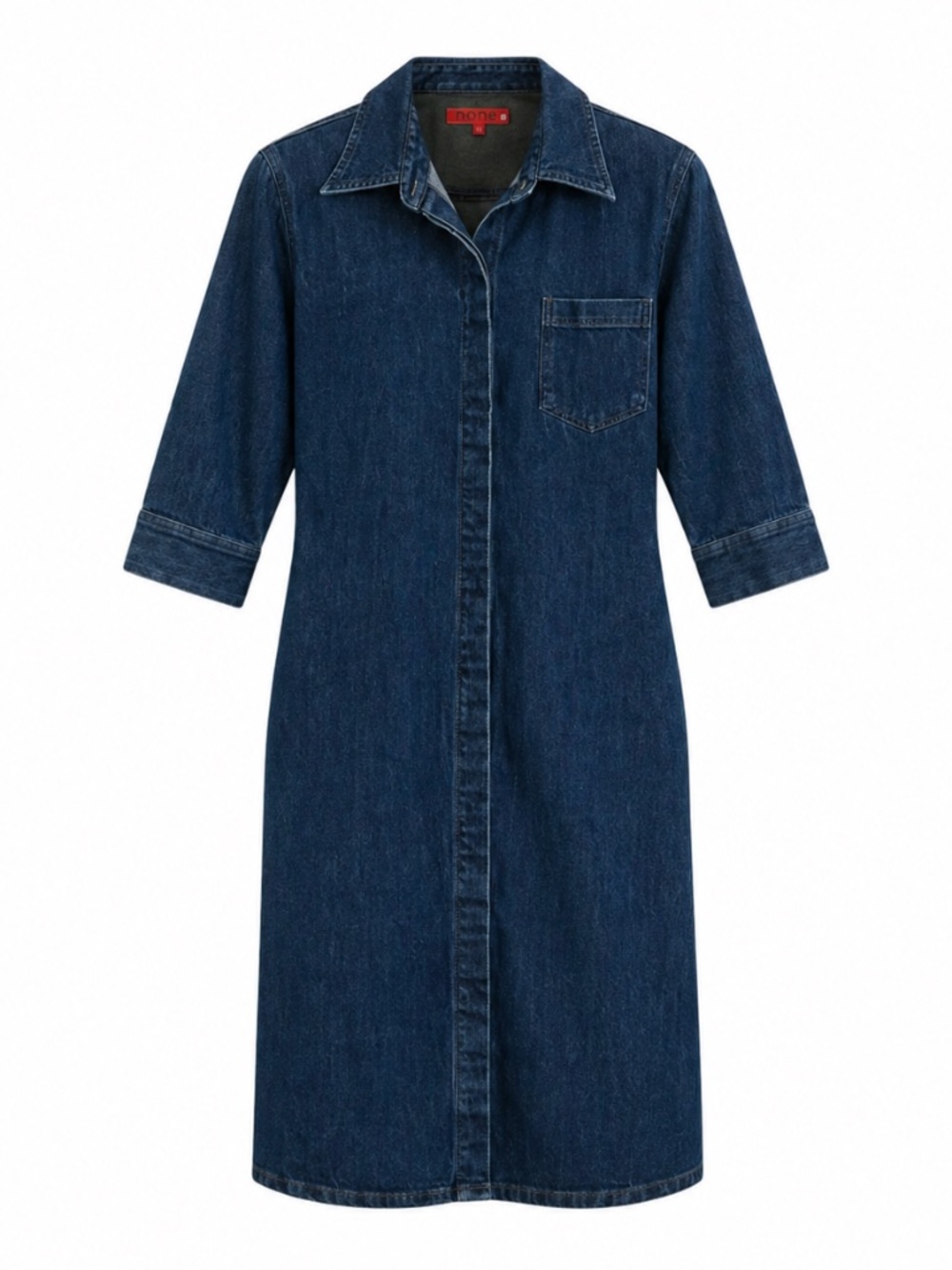 Vintage Denim Button-Up Shirt Dress with 3/4 Sleeves – Size Small GUC